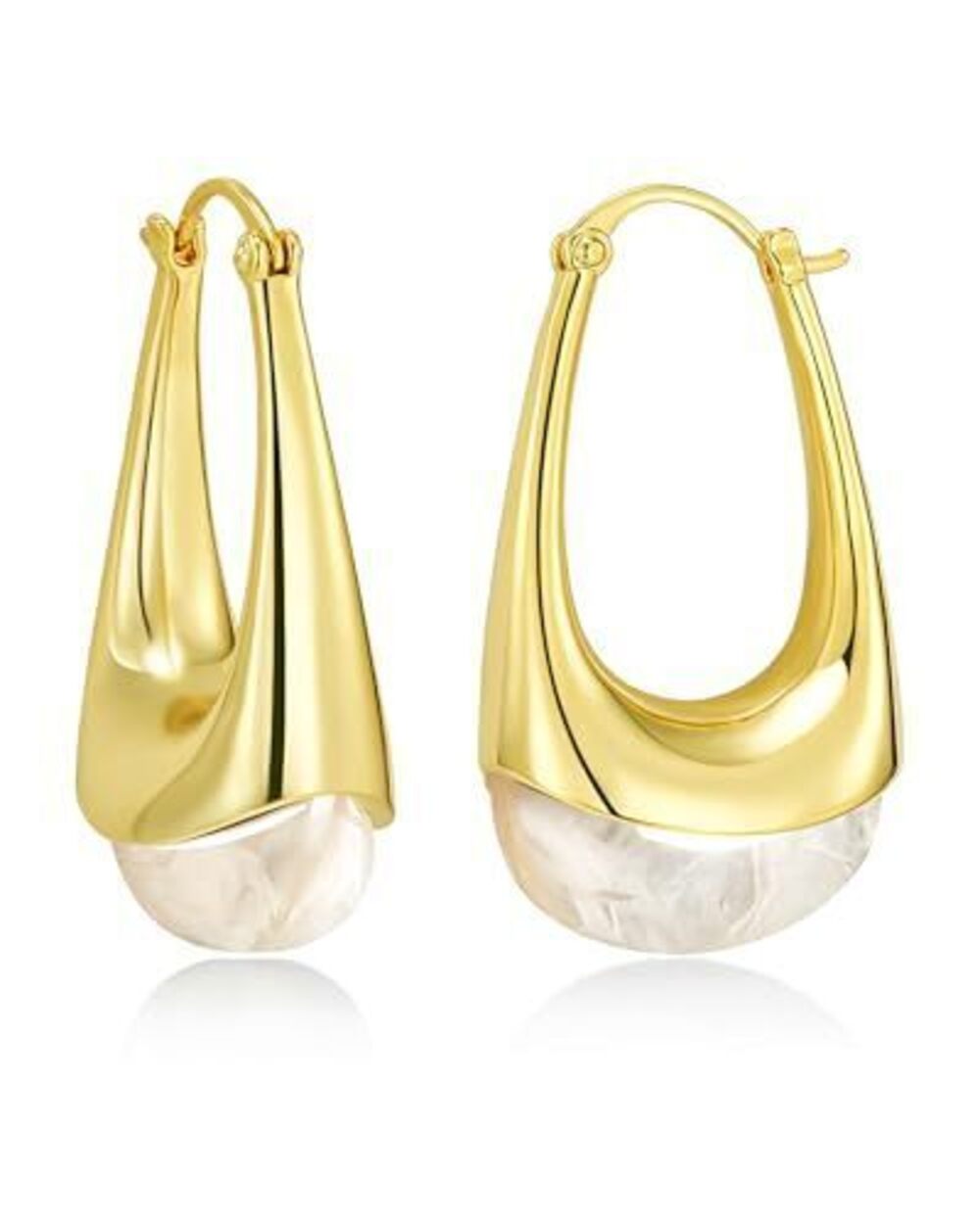 1804 Long Oval Chunky Dangle 18K gold plated Hoops with Colored Resin